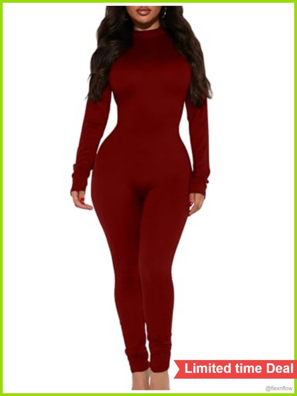 Mock Neck Long Sleeve Bodycon Jumpsuit Slim Fit One Piece